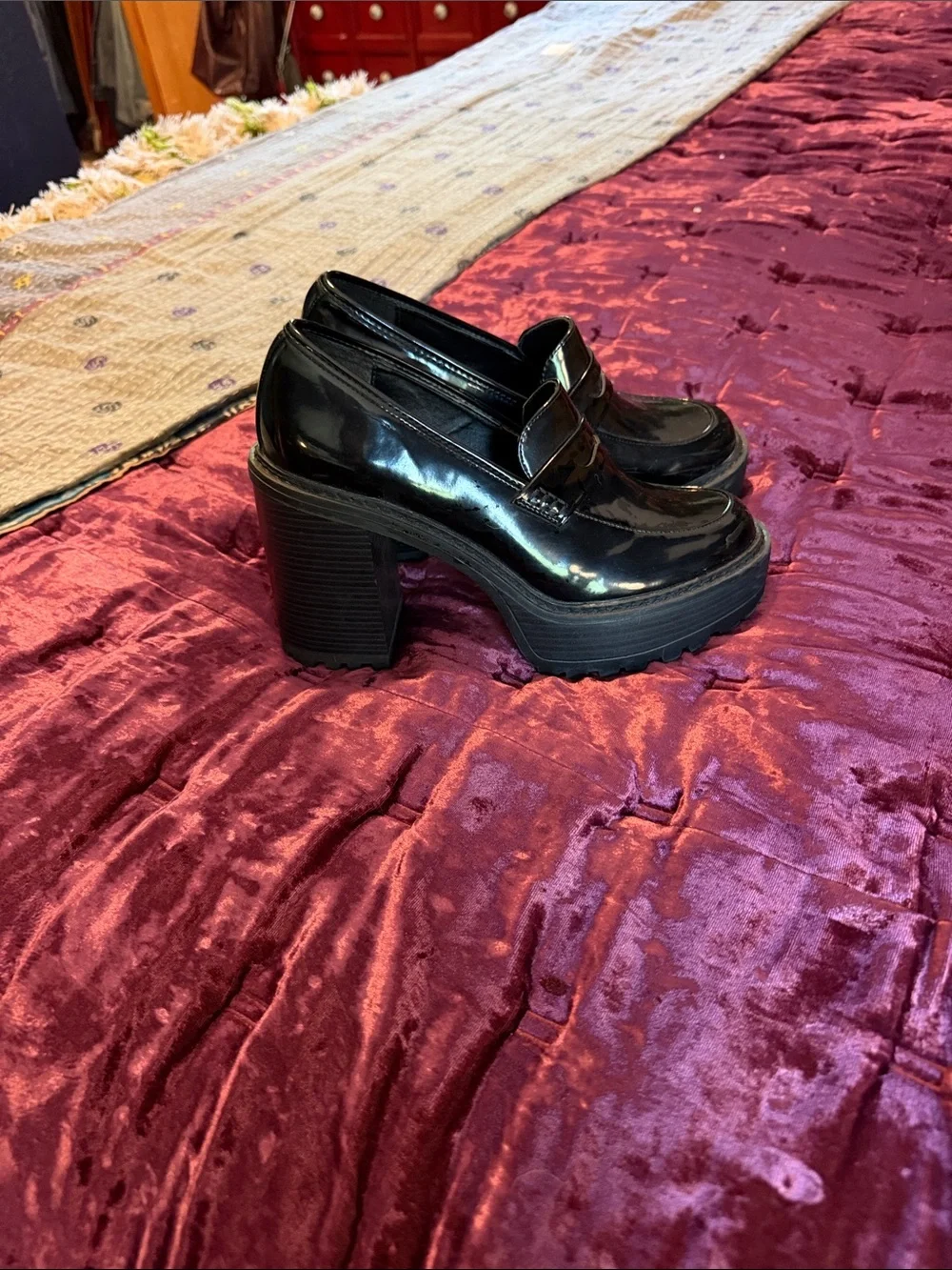 Madden Girl Black Patent Platform Loafers